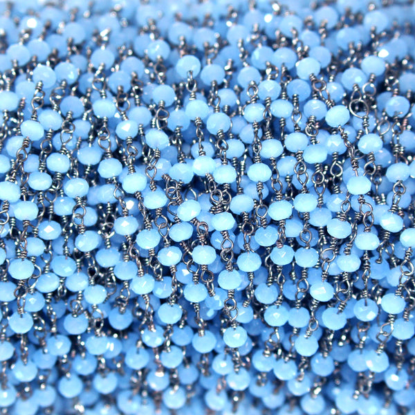 blue chalcedony quartz gemstone bead chain 24k gold plated over silver, women jewelry making necklaces, earrings, and bracelets bead chain.