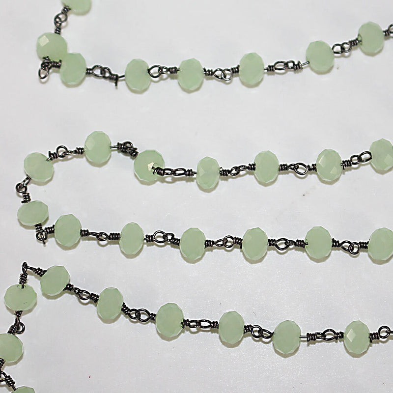 green chalcedony quartz gemstone bead chain 24k gold plated over silver, women jewelry making necklaces, earrings, and bracelets bead chain.