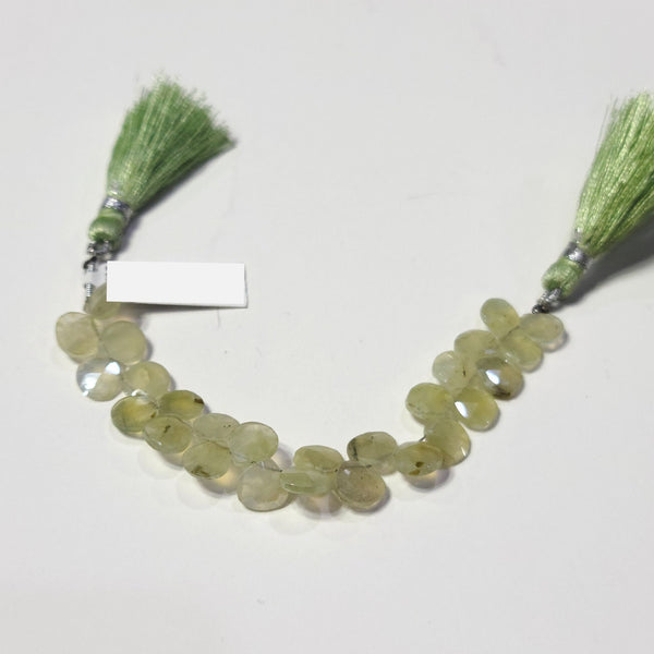 Prehnite natural semi-precious gemstone bead strands, heart-shaped 4-inch long bead strand, faceted bead size 7.5-8mm handmade gemstone bead strand 30 Carat, women jewelry making necklaces, earrings, and bracelets bead strands.