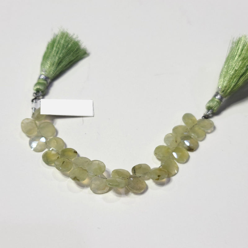 Prehnite natural semi-precious gemstone bead strands, heart-shaped 4-inch long bead strand, faceted bead size 7.5-8mm handmade gemstone bead strand 30 Carat, women jewelry making necklaces, earrings, and bracelets bead strands.