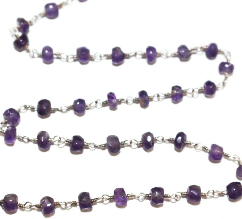 amethyst quartz gemstone bead chain silver, women jewelry making necklaces, earrings, and bracelets bead chain.