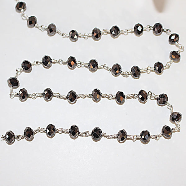 dark brown pyrite quartz gemstone bead chain silver, women jewelry making necklaces, earrings, and bracelets bead chain.