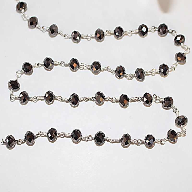 dark brown pyrite quartz gemstone bead chain silver, women jewelry making necklaces, earrings, and bracelets bead chain.