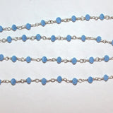 blue chalcedony quartz gemstone bead chain silver, women jewelry making necklaces, earrings, and bracelets bead chain.