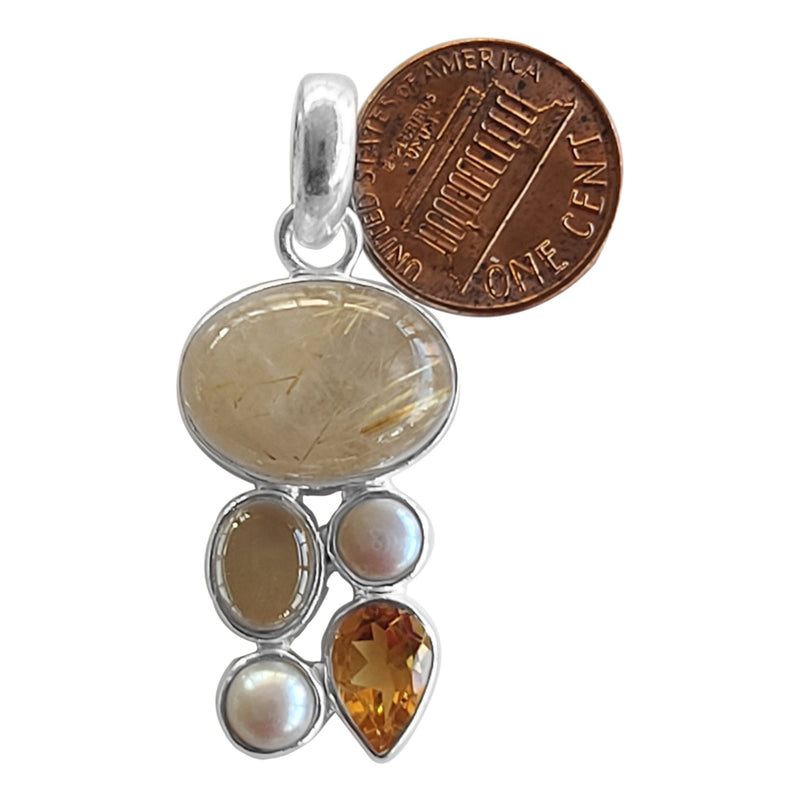 Golden rutilated quartz, citrine and freshwater pearl handmade gemstone pendants.