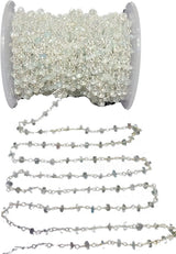 Aquamarine natural semi-precious gemstone beads 3mm rosary chain for a necklace, earrings, anklet, and bracelet making.