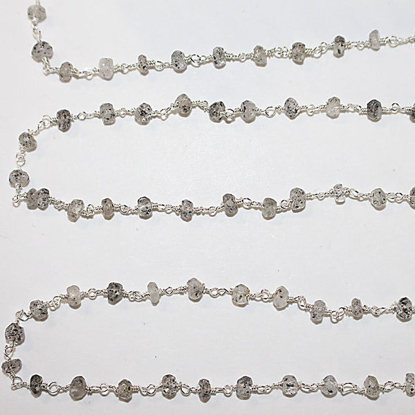 Black Rutile or Rutilated Quartz natural semi-precious gemstone beads 3mm rosary chain for a necklace, earrings, anklet, and bracelet making.