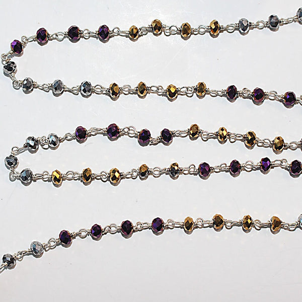 multi color pyrite quartz gemstone bead chain silver, women jewelry making necklaces, earrings, and bracelets bead chain.