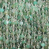Chrysoprase natural semi-precious gemstone beads 3mm silver plated rosary chain for a necklace, earrings, anklet, and bracelet making.