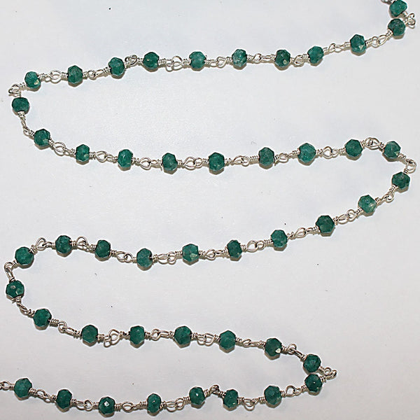 Emerald Jade natural semi-precious gemstone beads 3mm rosary chain for a necklace, earrings, anklet, and bracelet making.