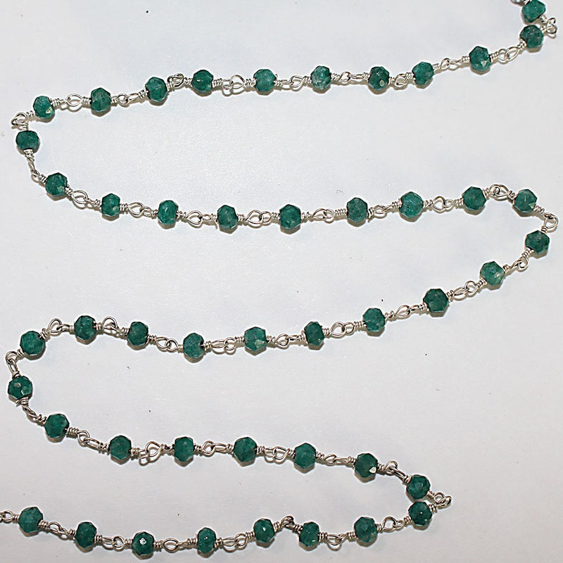Emerald Jade natural semi-precious gemstone beads 3mm rosary chain for a necklace, earrings, anklet, and bracelet making.