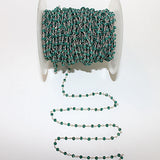 Emerald Jade natural semi-precious gemstone beads 3mm silver plated rosary chain for a necklace, earrings, anklet, and bracelet making.