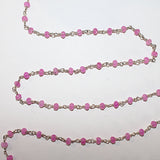 Fuschia Pink Chalcedony natural semi-precious gemstone beads 3mm rosary chain for a necklace, earrings, anklet, and bracelet making.