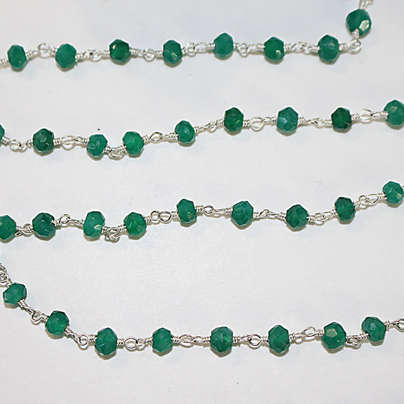 Green Onyx natural semi-precious gemstone beads 3mm rosary chain for a necklace, earrings, anklet, and bracelet making.