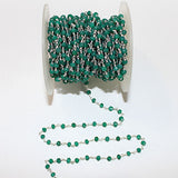 Green Onyx natural semi-precious gemstone beads 3mm silver plated rosary chain for a necklace, earrings, anklet, and bracelet making.
