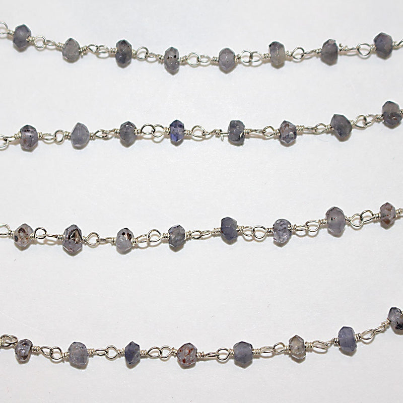 Iolite natural semi-precious gemstone beads 3mm rosary chain for a necklace, earrings, anklet, and bracelet making.