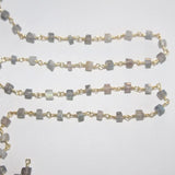Labradorite natural semi-precious gemstone smooth square box beads 2X2mm silver plated rosary chain for a necklace, earrings, anklet, and bracelet making.