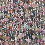Multi Color Tourmaline natural semi-precious gemstone beads 4mm rosary chain for a necklace, earrings, anklet, and bracelet making.