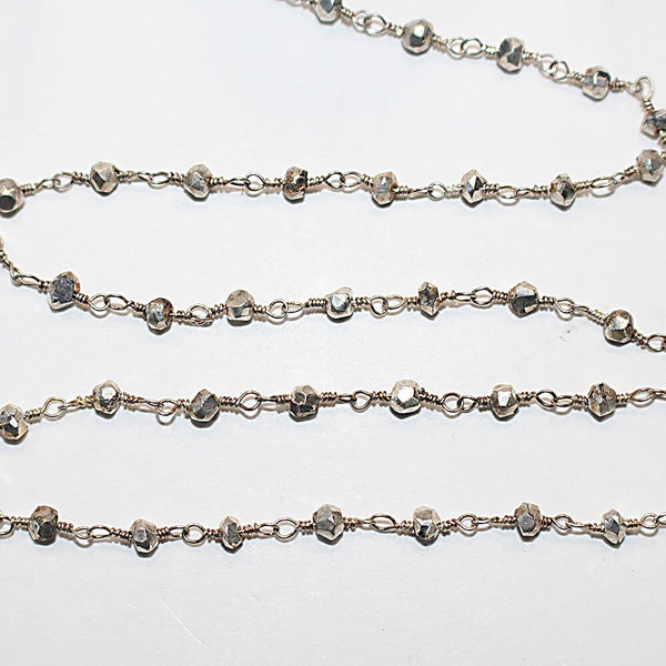 Pyrite coated natural semi-precious gemstone beads 3mm rosary chain for a necklace, earrings, anklet, and bracelet making.