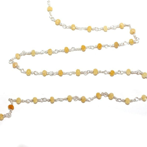 Yellow Sapphire natural semi-precious gemstone beads 3mm rosary chain for a necklace, earrings, anklet, and bracelet making.