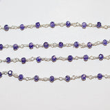 Zircon Amethyst natural semi-precious gemstone beads 3mm silver plated rosary chain for a necklace, earrings, anklet, and bracelet making.