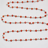 Zircon Orange natural semi-precious gemstone beads 3mm silver plated rosary chain for a necklace, earrings, anklet, and bracelet making.