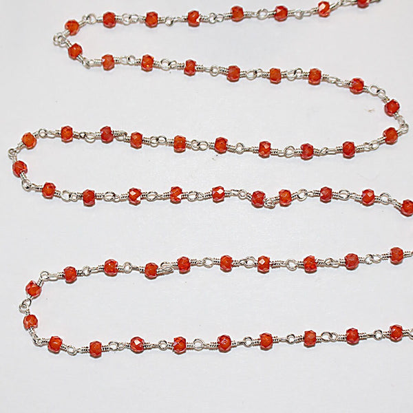 Zircon Orange natural semi-precious gemstone beads 3mm silver plated rosary chain for a necklace, earrings, anklet, and bracelet making.