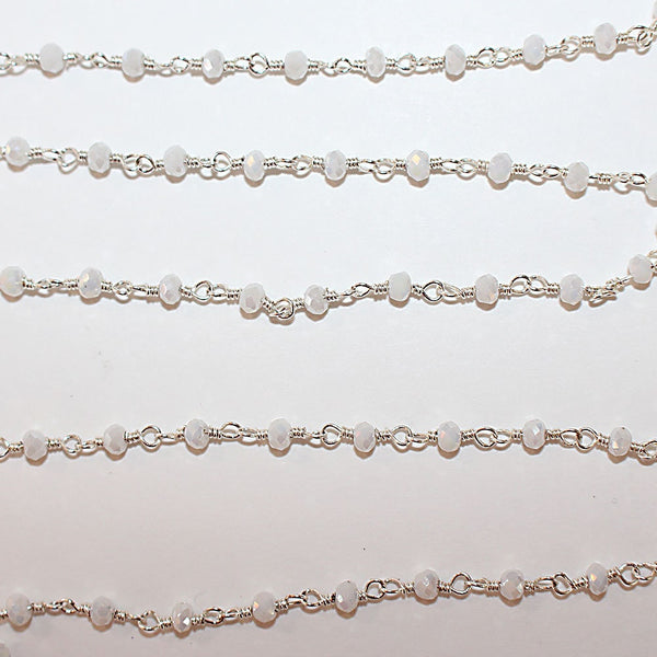 white chalcedony quartz gemstone bead chain silver, women jewelry making necklaces, earrings, and bracelets bead chain.