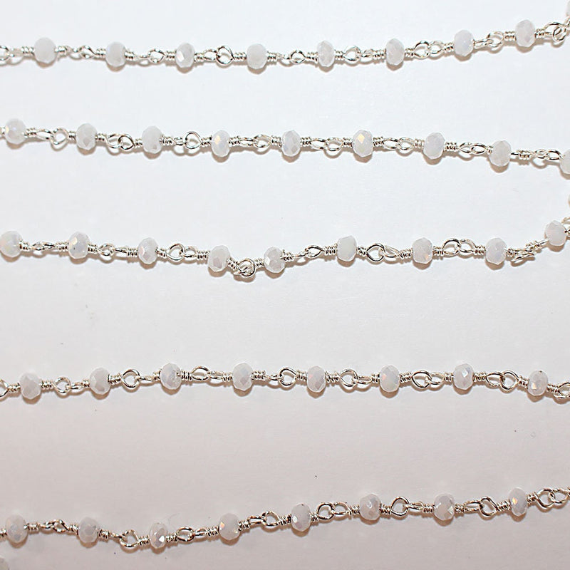 white chalcedony quartz gemstone bead chain silver, women jewelry making necklaces, earrings, and bracelets bead chain.