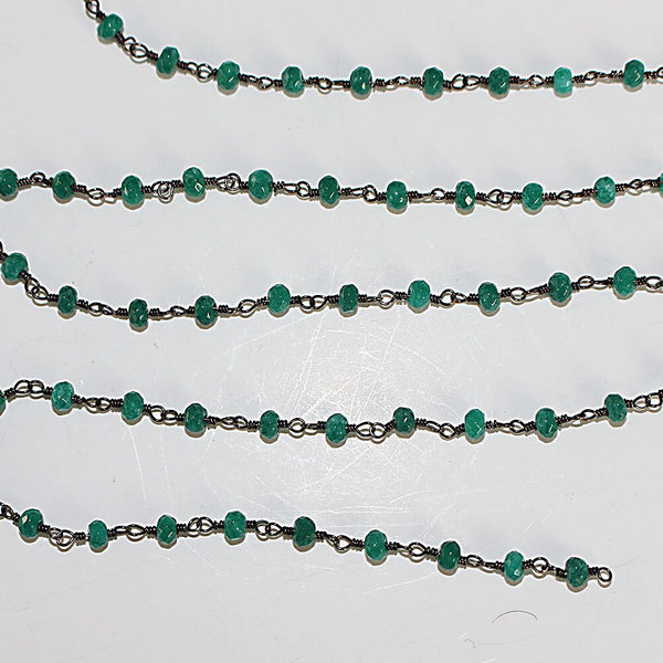 Emerald Jade natural semi-precious gemstone beads 3mm rosary chain for a necklace, earrings, anklet, and bracelet making.