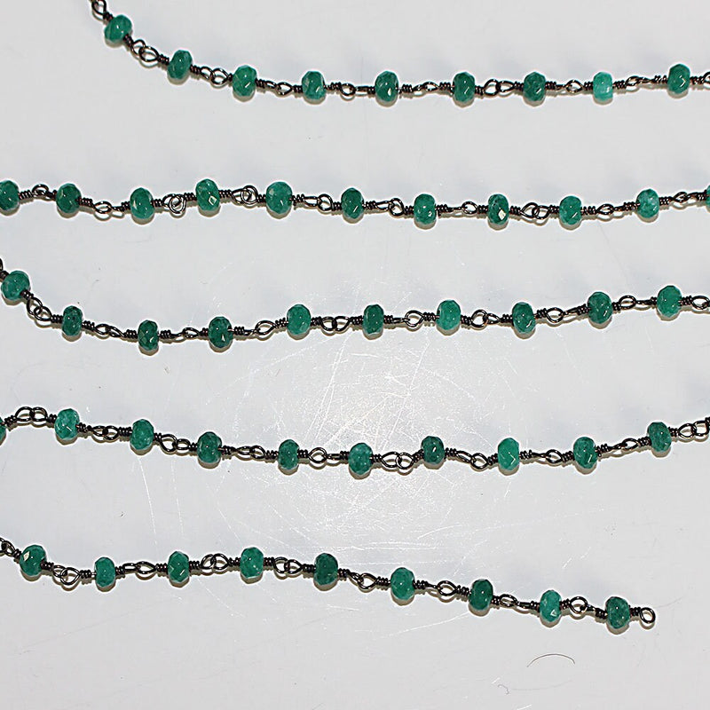 Emerald Jade natural semi-precious gemstone beads 3mm rosary chain for a necklace, earrings, anklet, and bracelet making.