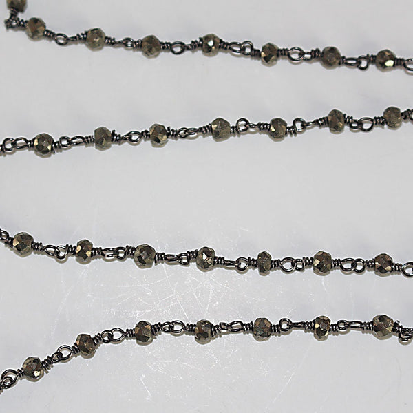 Pyrite natural semi-precious gemstone beads 3-4mm antique black oxidized rosary chain for a necklace, earrings, anklet, and bracelet making.