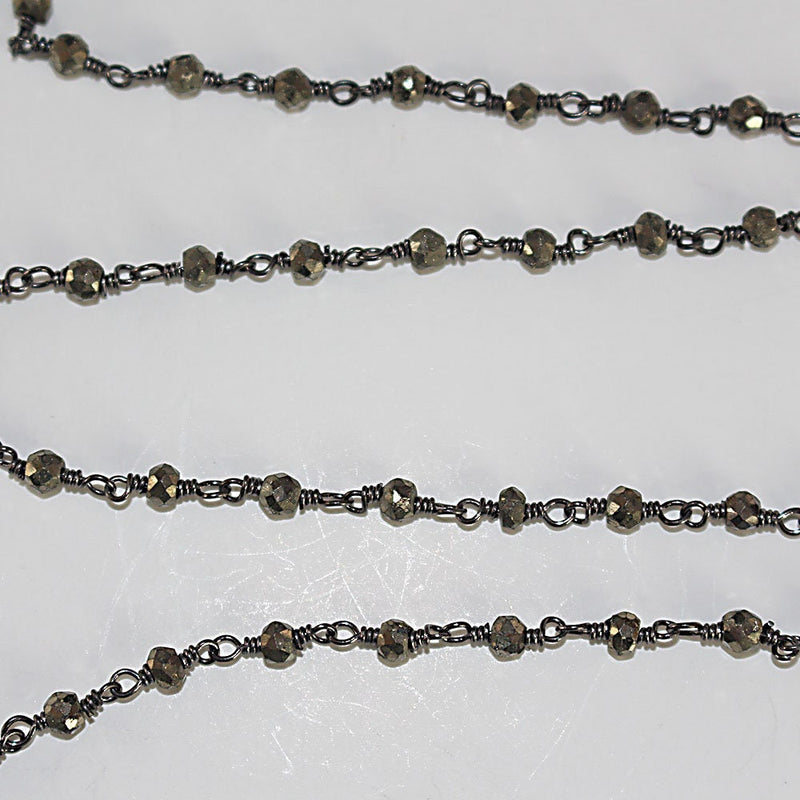 Pyrite natural semi-precious gemstone beads 3-4mm antique black oxidized rosary chain for a necklace, earrings, anklet, and bracelet making.