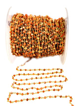 mystic peach natural semi-precious gemstone beads 24k gold plated over silver rosary chain for a necklace, earrings, anklet, and bracelet making.