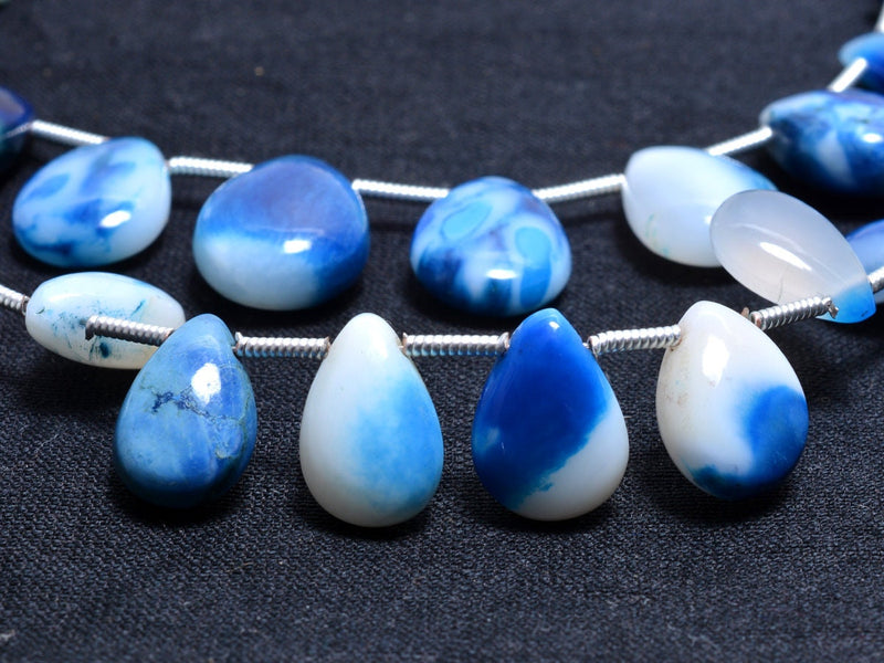 Opal treated gemstone bead strands, pear-shaped 4-inch long bead strand, smooth bead size 7X10-8X11mm, handmade gemstone bead strand 24 carats, women jewelry making necklaces, earrings, and bracelets bead strands.