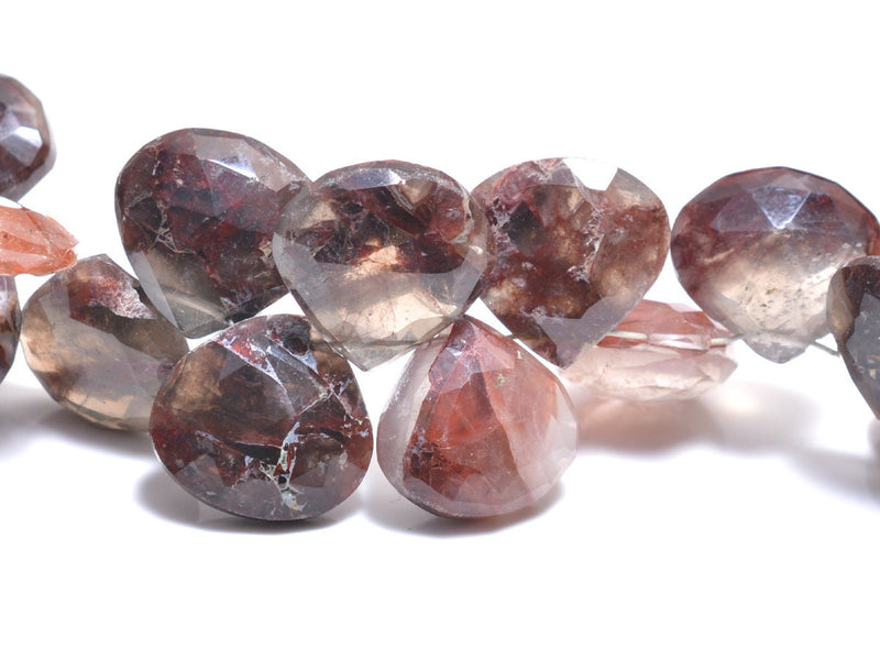 Phantom quartz gemstone bead strands, heart-shaped 4-inch long bead strand, faceted bead size 9.5-10.5mm, handmade gemstone bead strand 40 carats, women jewelry making necklaces, earrings, and bracelets bead strands.