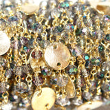 Mystic Quartz gemstone faceted rondelle bead rosary coin chain 24k gold plated over silver, women jewelry making necklaces, earrings, anklets, and bracelets.