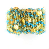 Green and Blue Chalcedony gemstone faceted rondelle bead rosary coin chain 24k gold plated over silver, women jewelry making necklaces, earrings, anklets, and bracelets.