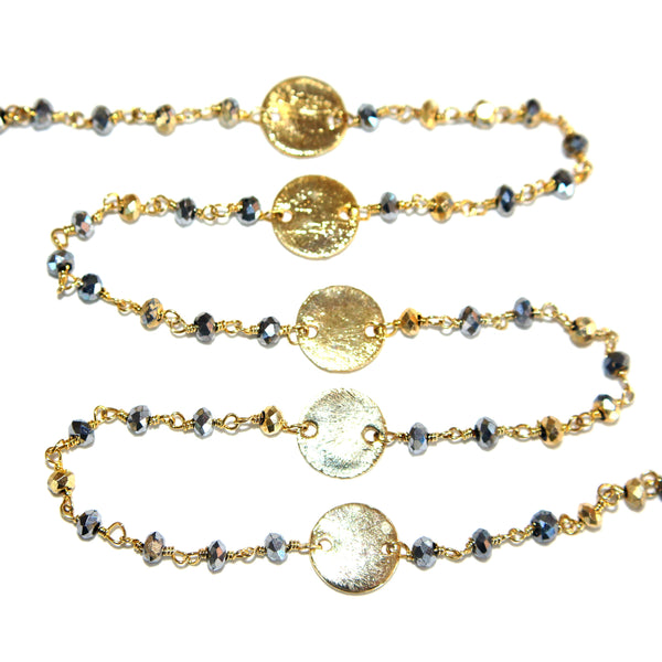 Peacock-shaded gemstone faceted rondelle bead rosary coin chain women jewelry making necklaces, earrings, anklets, and bracelets.