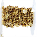 Yellow Pyrite gemstone faceted rondelle bead rosary coin chain 24k gold plated over silver, women jewelry making necklaces, earrings, anklets, and bracelets.