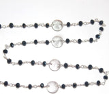 Black Spinel gemstone faceted rondelle bead rosary coin chain silver, women jewelry making necklaces, earrings, anklets, and bracelets.