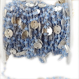 Peruvian Blue Chalcedony gemstone faceted rondelle bead rosary coin chain  women jewelry making necklaces, earrings, anklets, and bracelets.