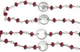 Coral Quartz gemstone faceted rondelle bead rosary coin chain silver, women jewelry making necklaces, earrings, anklets, and bracelets.