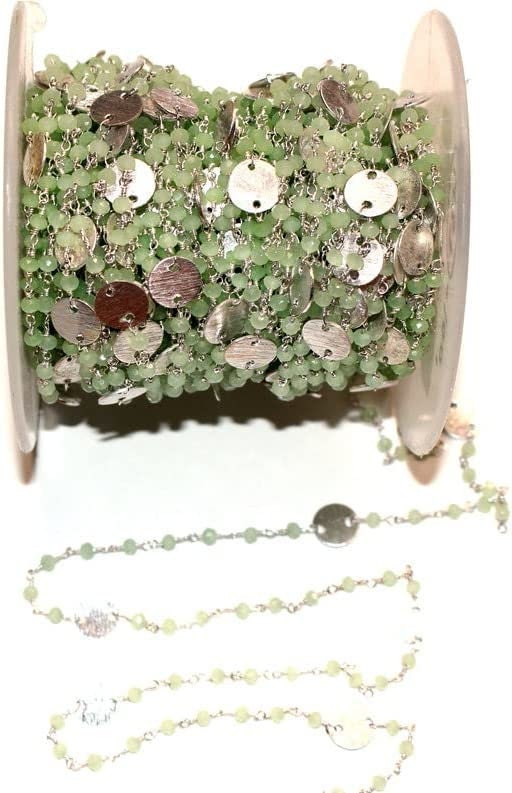 Green Chalcedony gemstone faceted rondelle bead rosary coin chain women jewelry making necklaces, earrings, anklets, and bracelets.