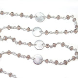 Smoky Quartz gemstone faceted rondelle bead rosary coin chain silver, women jewelry making necklaces, earrings, anklets, and bracelets.