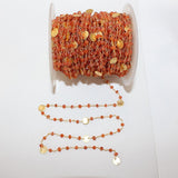 Carnelian natural gemstone faceted rondelle bead rosary coin chain women jewelry making necklaces, earrings, anklets, and bracelets.