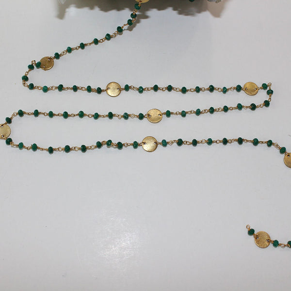 Emerald Jade natural gemstone faceted rondelle bead rosary coin chain 24k gold plated over silver, women jewelry making necklaces, earrings, anklets, and bracelets.