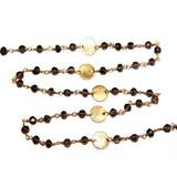 Smoky Quartz natural gemstone faceted rondelle bead rosary coin chain 24k gold plated over silver, women jewelry making necklaces, earrings, anklets, and bracelets.