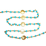 Turquoise natural gemstone faceted rondelle bead rosary coin chain women jewelry making necklaces, earrings, anklets, and bracelets.
