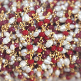 dark coral quartz gemstone bead chain 24k gold plated over silver, women jewelry making necklaces, earrings, and bracelets bead chain.
